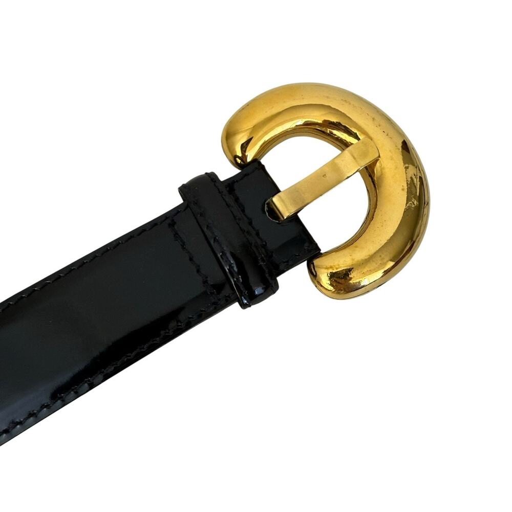 Vintage Escada Womens 34-36 Midnight Blue Patent Leather Gold Chain 80s Luxury - Picture 3 of 8